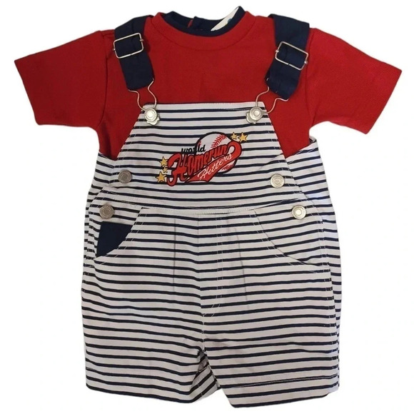 Kindergear Vintage Overalls And  Short Sleeve Top Set Size 3-6 Months - Picture 1 of 9
